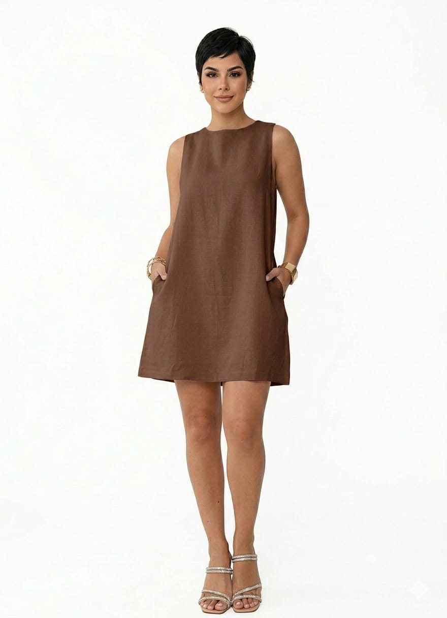 Vestido Curto Premium com Bolsos Funcionais e Zíper Discreto
