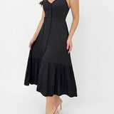 Vestido Midi Duna Elegance Longo – Modela o Corpo com Detalhe em Botões