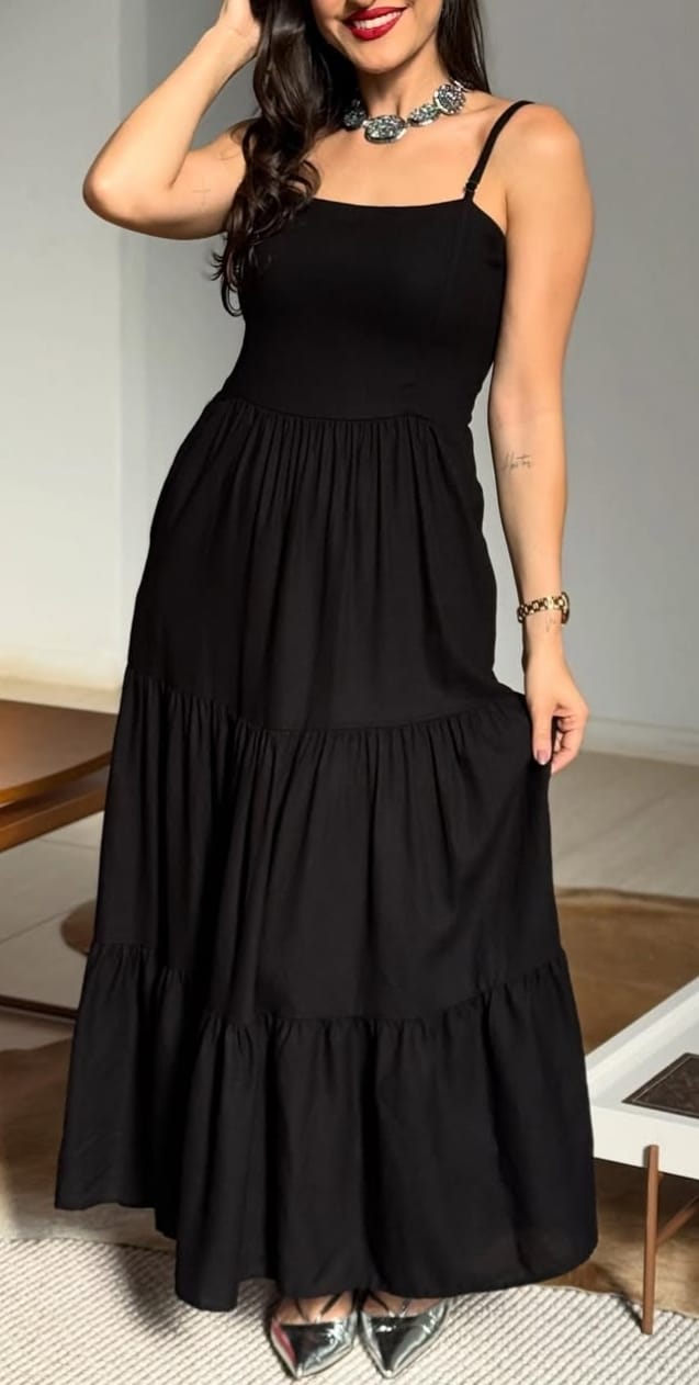Vestido Duna Preto Elegance Longo – Modela o Corpo