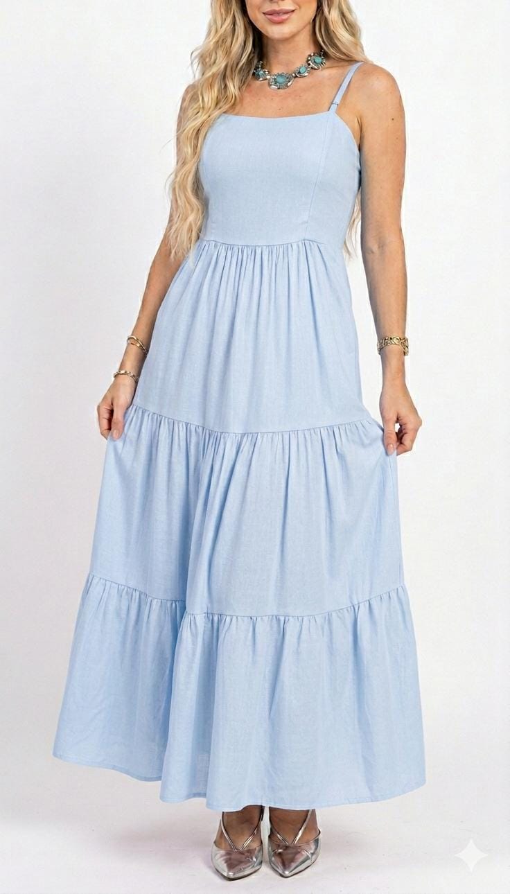 Vestido Duna Azul Bebê Elegance Longo – Modela o Corpo